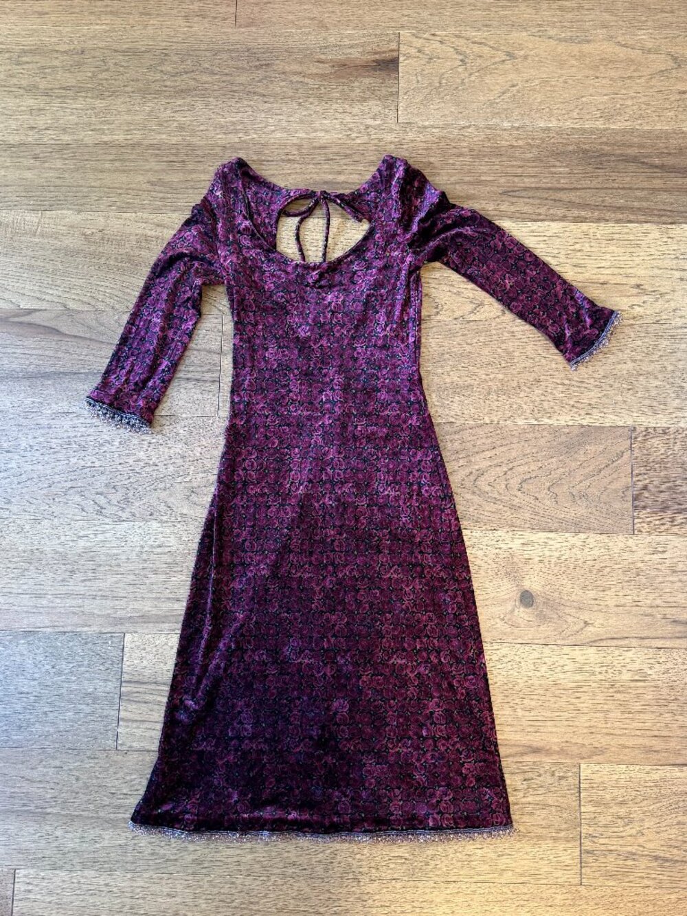 Betsey Johnson Vintage Floral Velvet Cutout Back Midi Dress Small